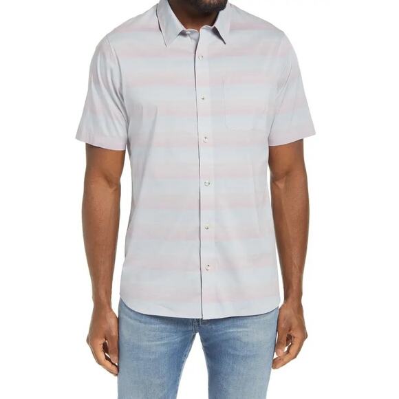 [Travis Mathew] Increments Blue Pink Striped Short Sleeve Button Down Shirt XL - Picture 13 of 13